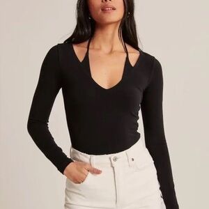 Abercrombie & Fitch Black Long-Sleeve V-Neck Top